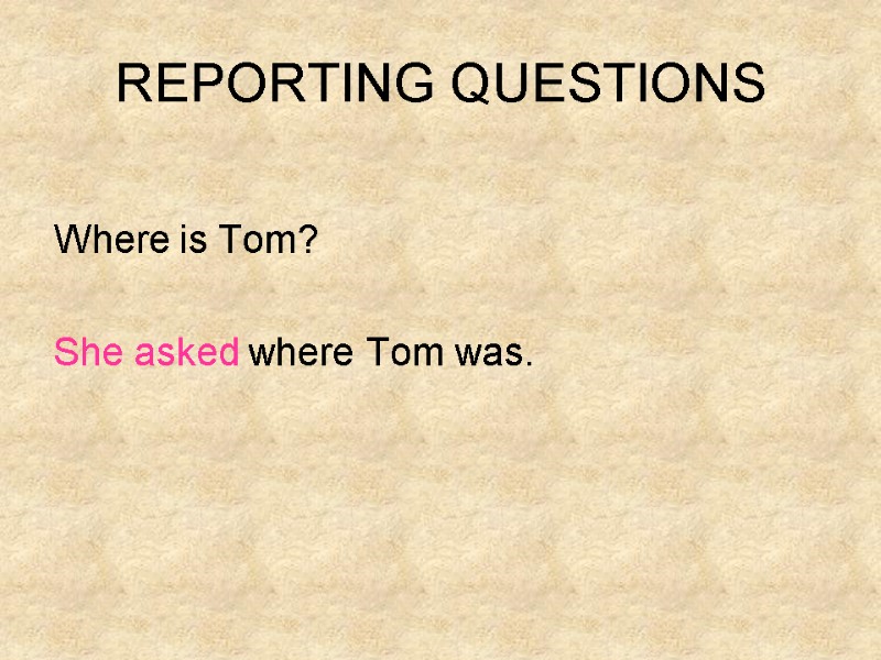 REPORTING QUESTIONS        Where is Tom?  